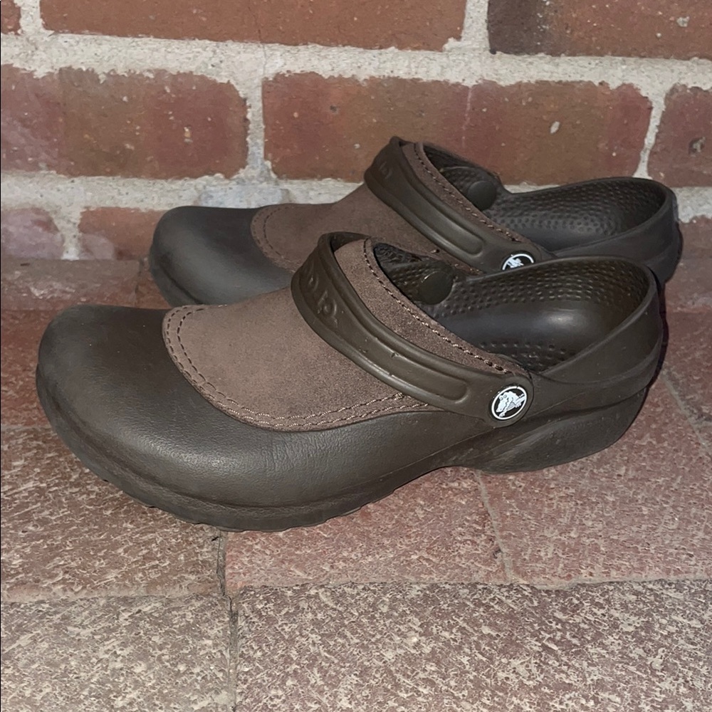 CROCS Brown Suede-Accent Clogs